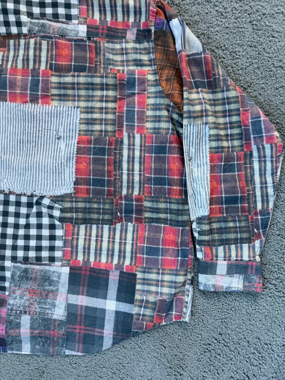 Desigual Men’s Patchwork Plaid Distressed Shirt XXL - 3D Illusion Design - VGUC - Picture 15 of 16